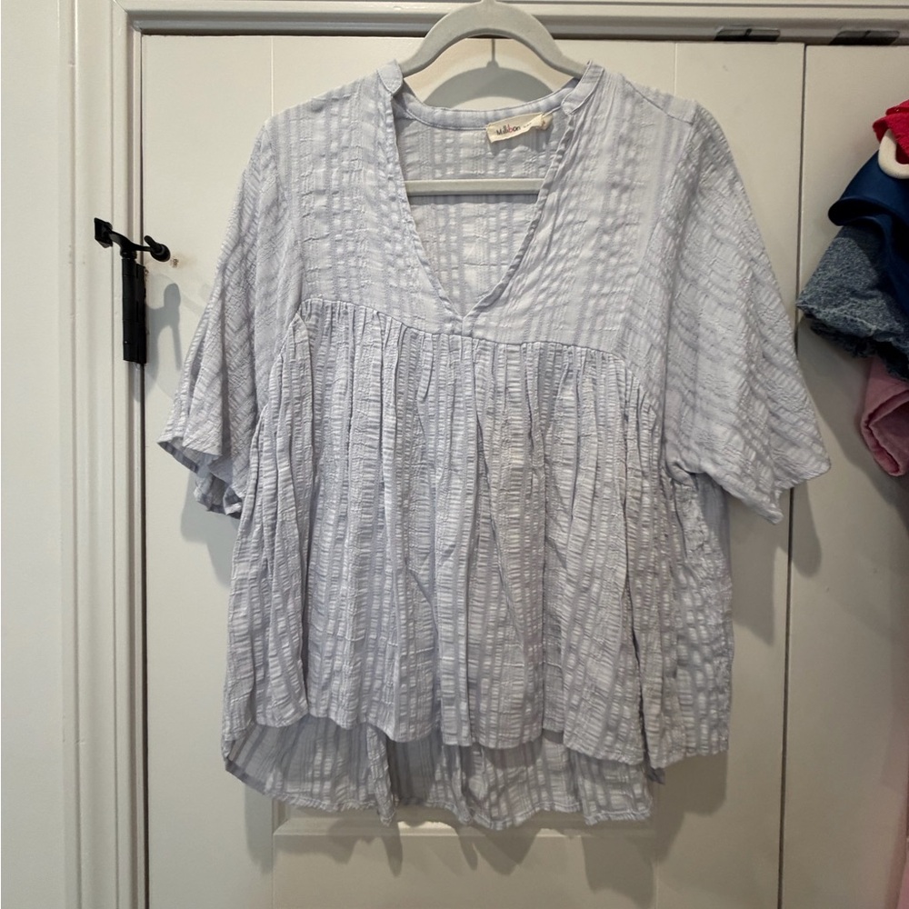 Light Blue Textured Babydoll Top - Size Medium